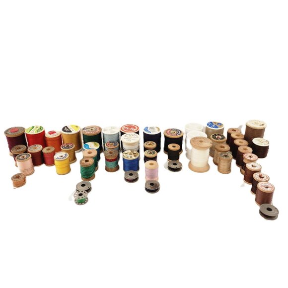 Antique Vintage 50 Assorted Color Thread Wooden Spools & Metal Bobbins M… - Picture 1 of 5